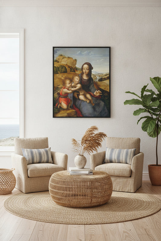 Madonna and Child with the Infant Saint John — framed art in a styled interior
