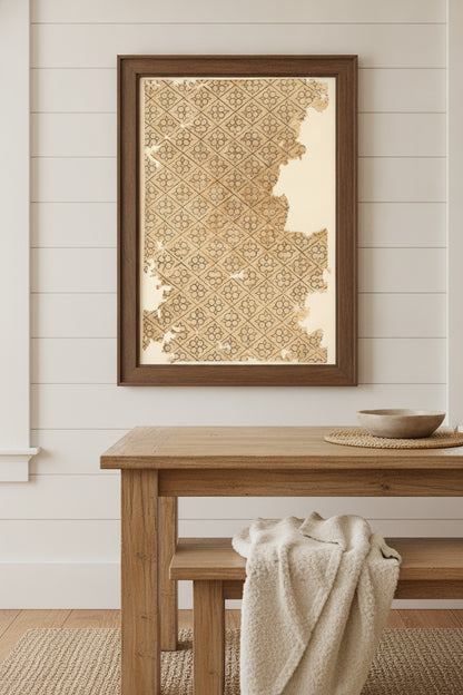 Sheet with Flower and Diamond Pattern — framed art in a styled interior