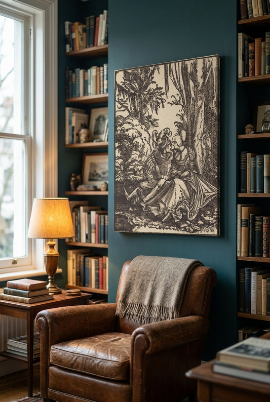 Pair of Lovers in a Landscape — framed art in a styled interior