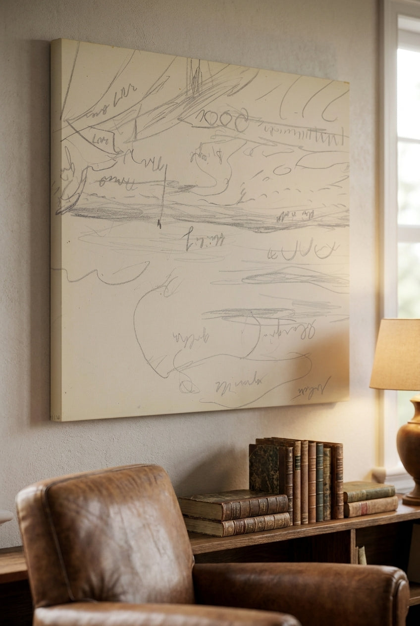 Meereslandschaft, Farbangaben (Seascape with Notations) [p. 116] — framed art in a styled interior