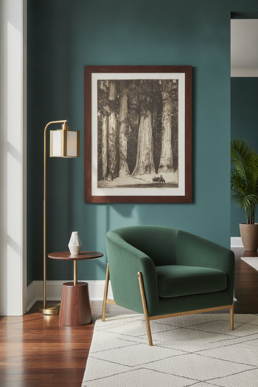 California Redwoods — framed art in a styled interior