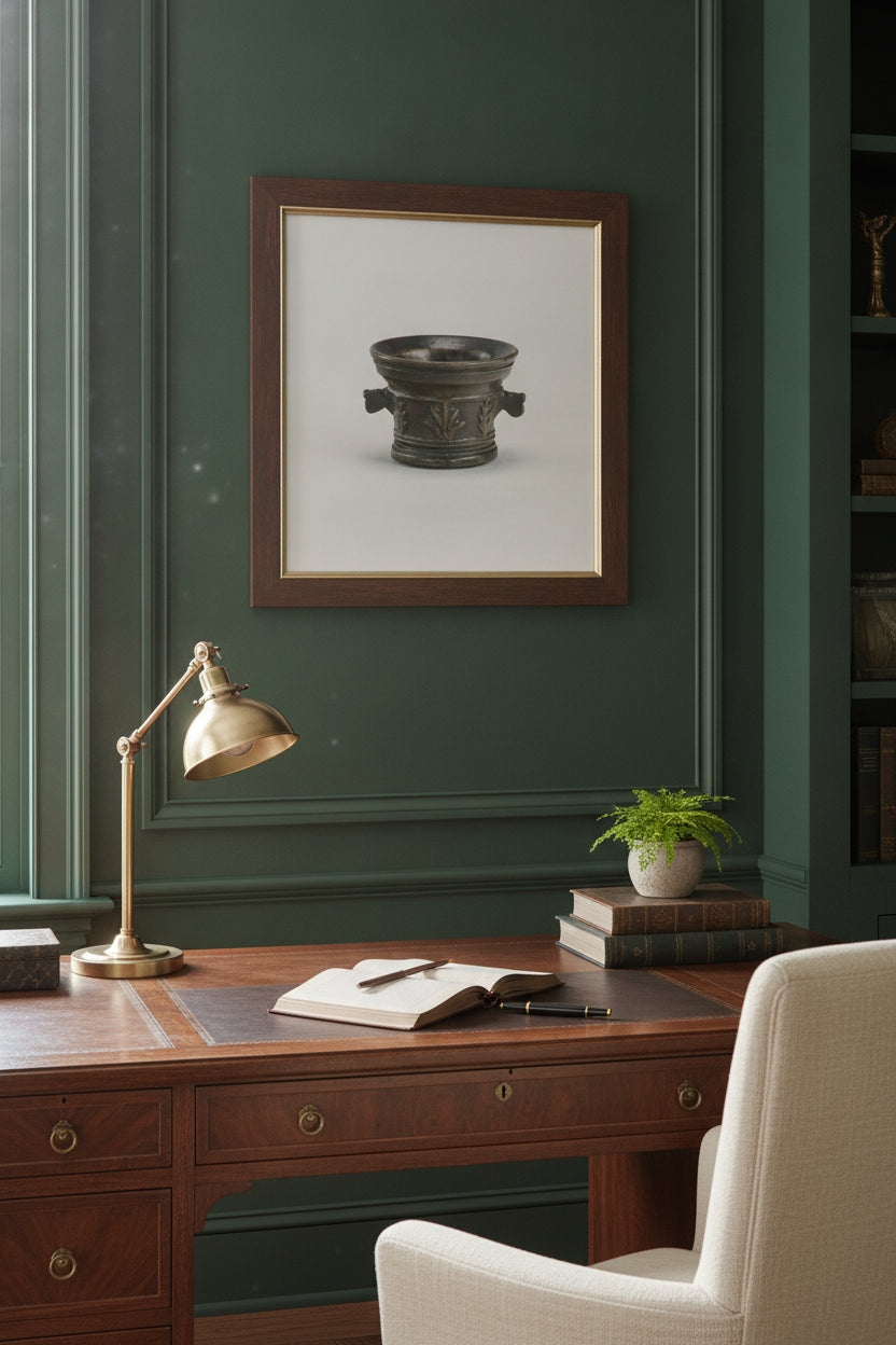 Mortar with Foliage and Acanthus Leaves — framed art in a styled interior