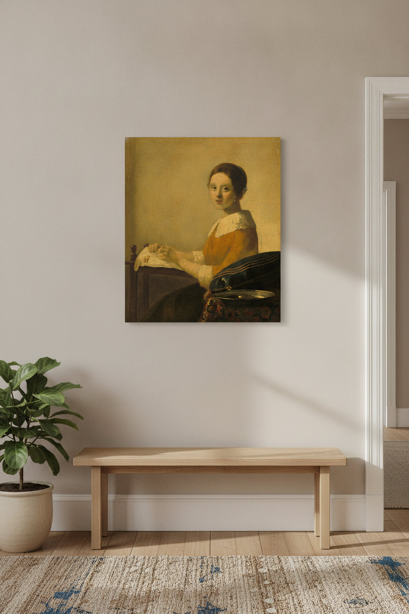 The Lacemaker — framed art in a styled interior