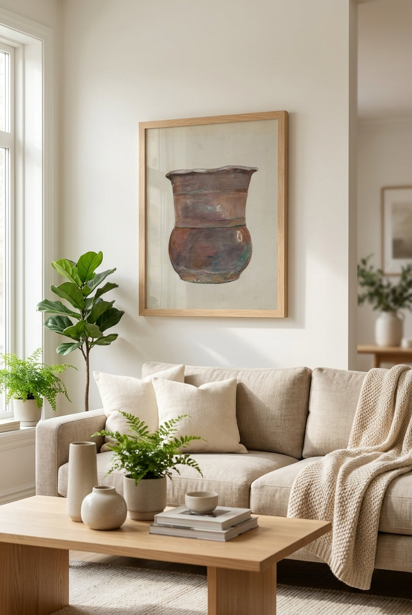 Terra Cotta Flower Jar — framed art in a styled interior