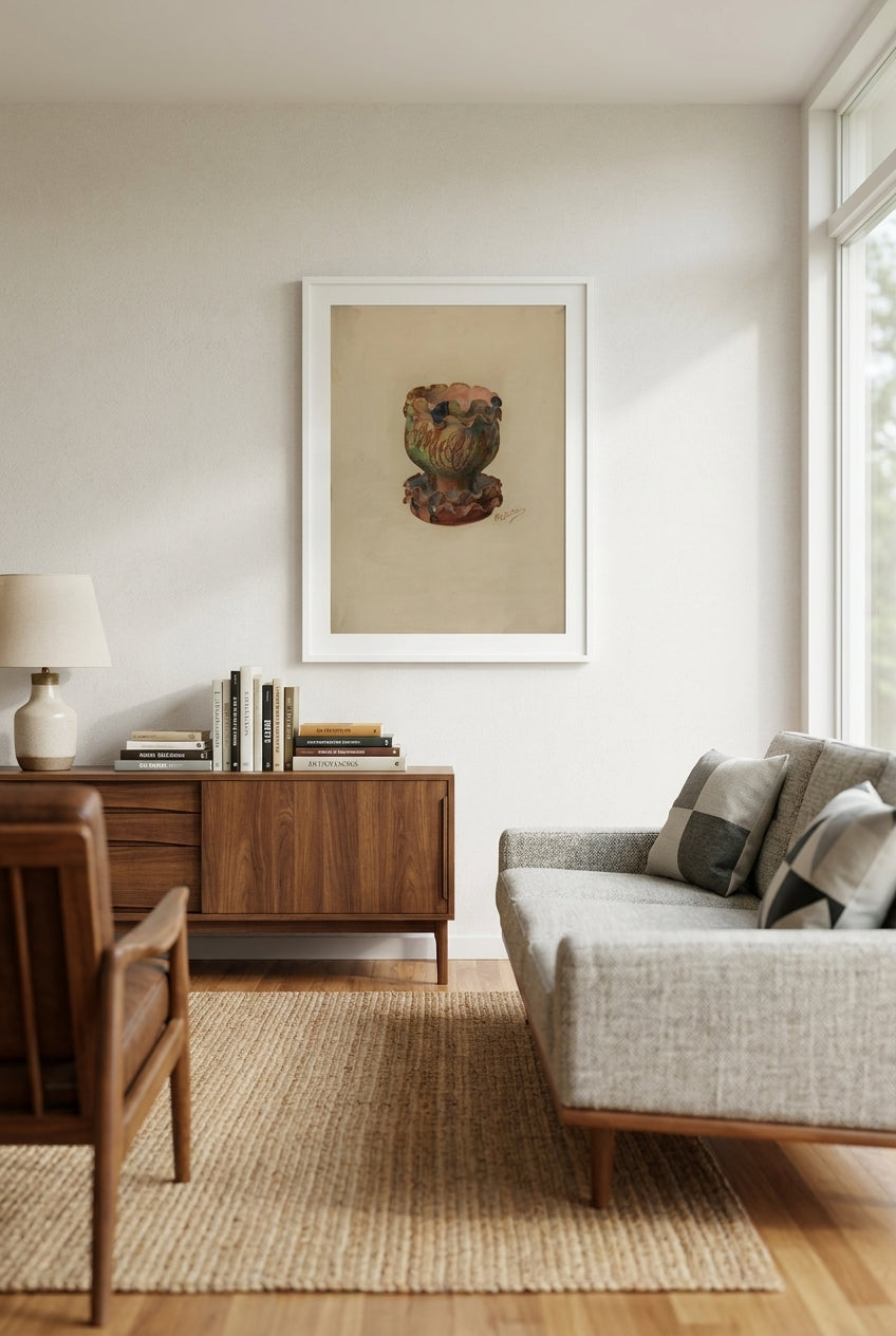 Pa. German Flower Pot and Tray — framed art in a styled interior