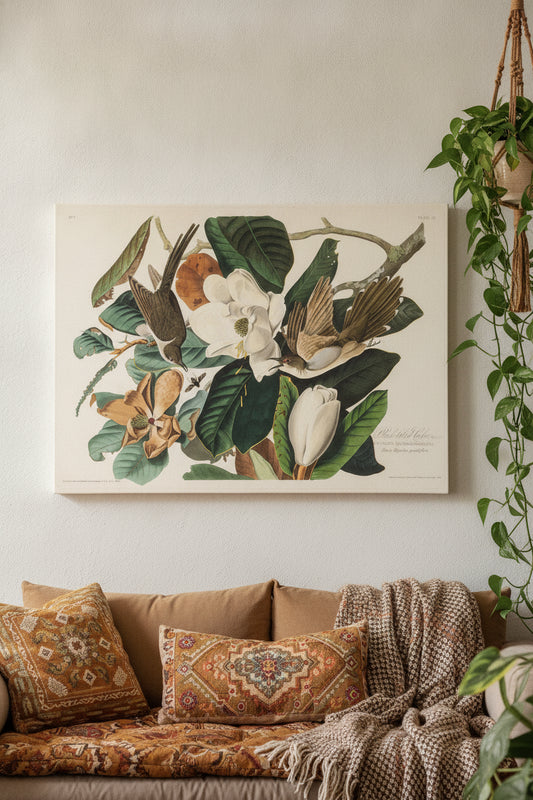 Black-billed Cuckoo — framed art in a styled interior