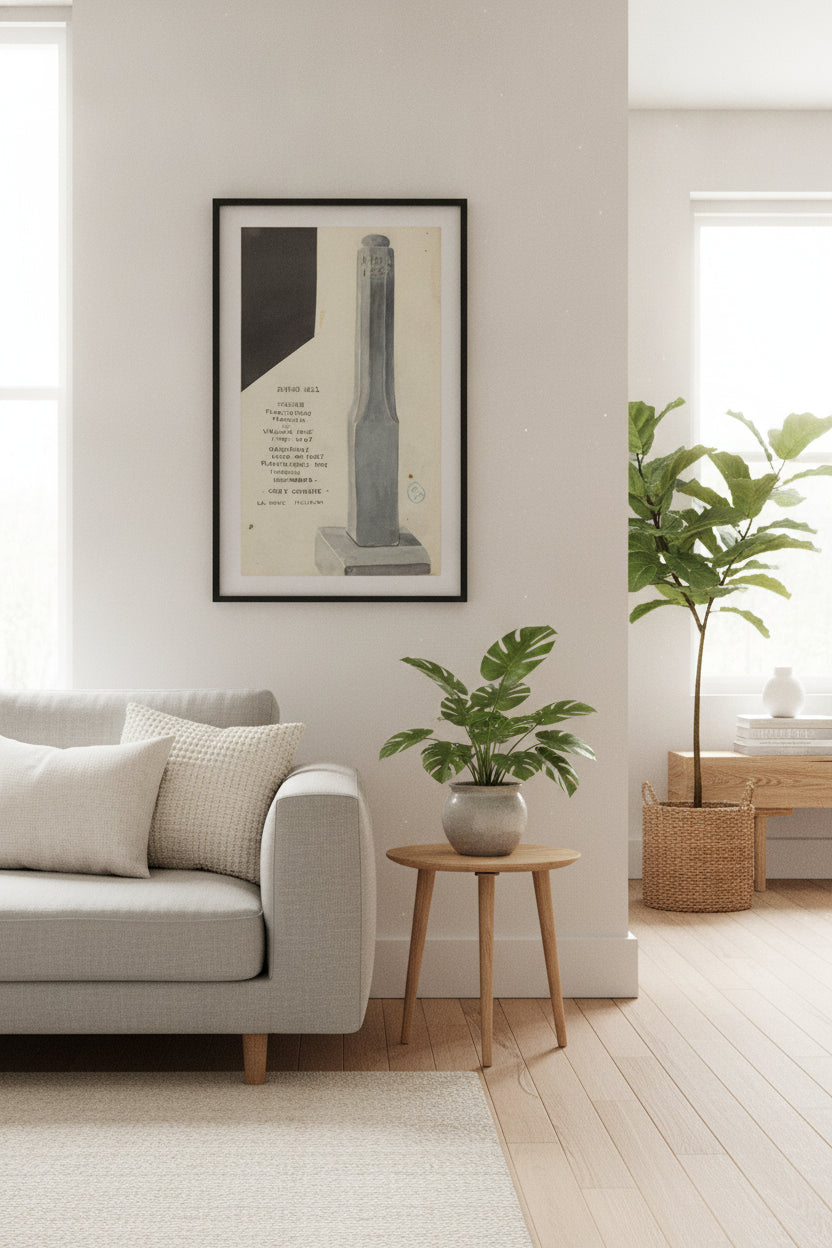 Sugar Plantation Marker — framed art in a styled interior