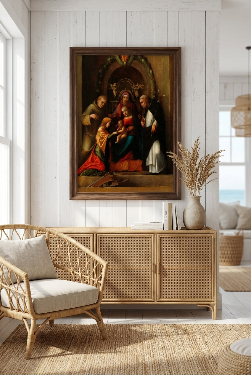 The Mystic Marriage of Saint Catherine — framed art in a styled interior