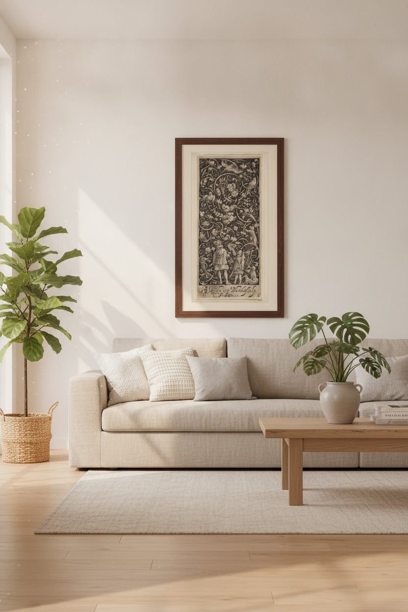 Ornament with Foliage and Birds — framed art in a styled interior