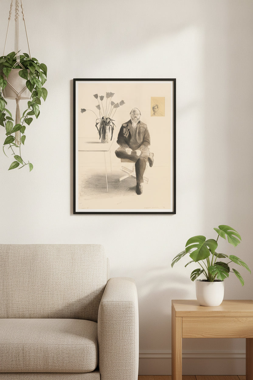 Henry with Tulips — framed art in a styled interior