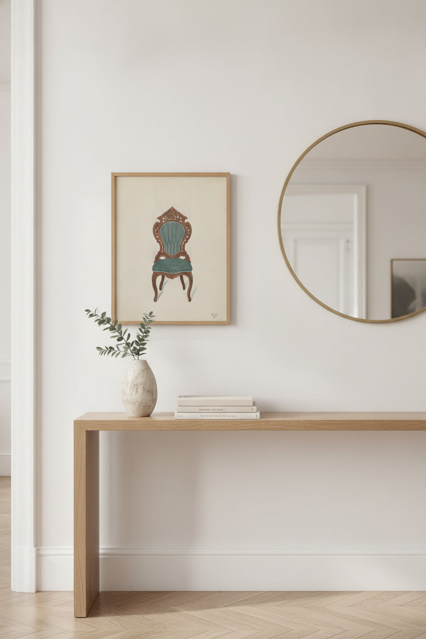 Rosewood Chair — framed art in a styled interior