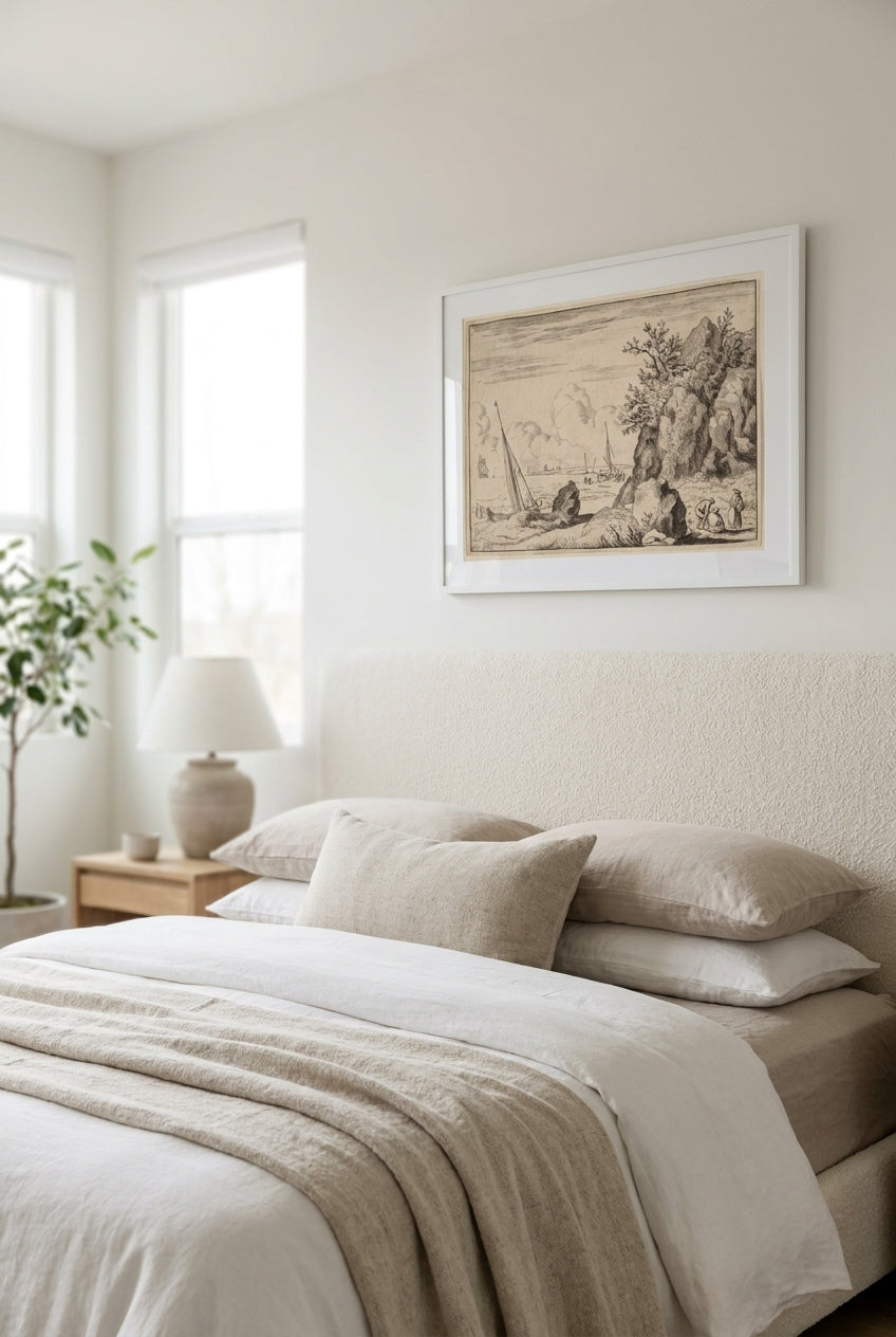 Seascape with Three Figures to the Right — framed art in a styled interior