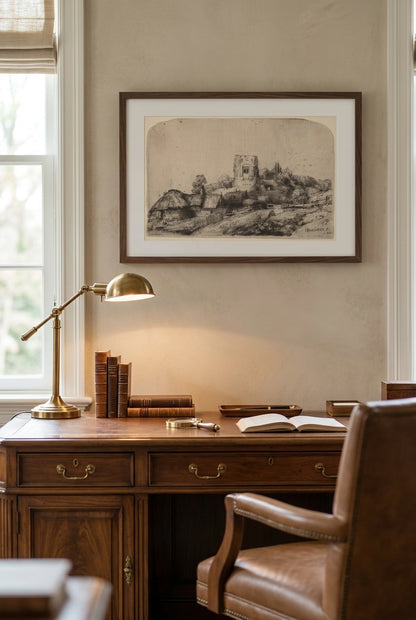 Landscape with a Square Tower — framed art in a styled interior