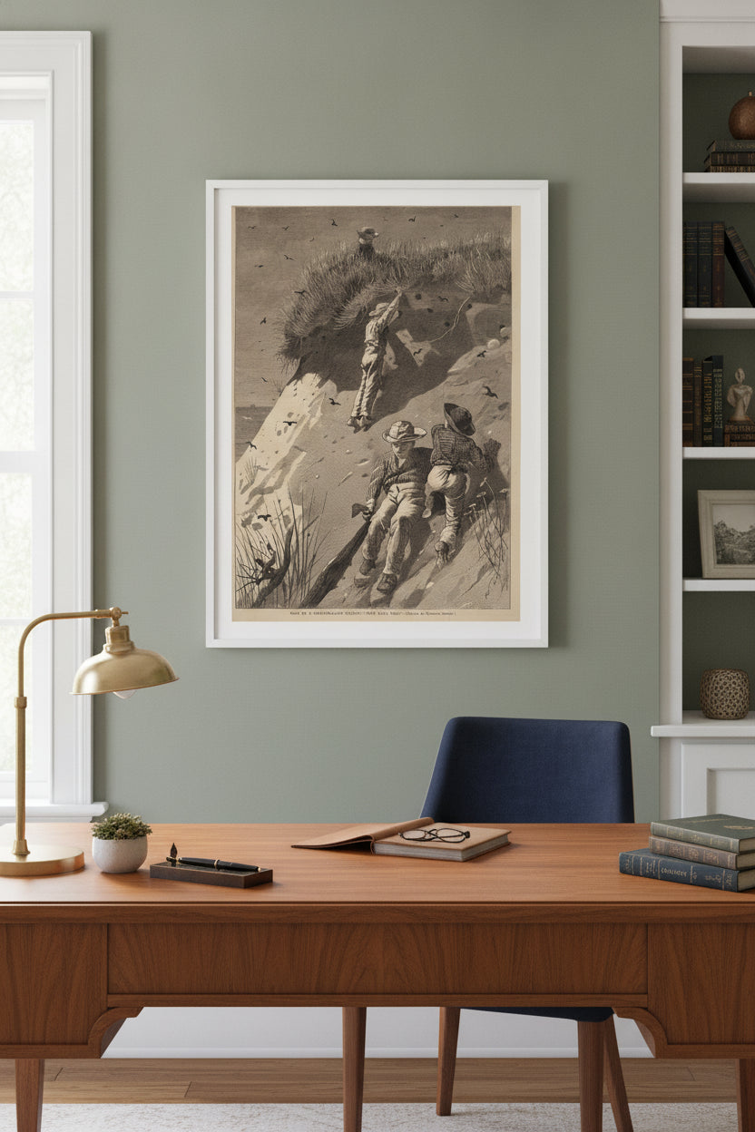 Raid on a Sand-Swallow Colony - "How Many Eggs?" — framed art in a styled interior