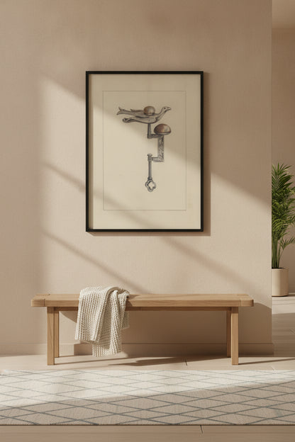 Sewing Bird — framed art in a styled interior