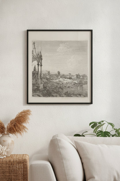 View of a Town with a Bishop's Tomb — framed art in a styled interior