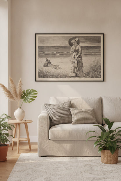 On the Beach - Two are Company, Three are None — framed art in a styled interior