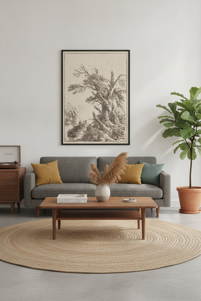 Landscape with Old Trees by Water — framed art in a styled interior