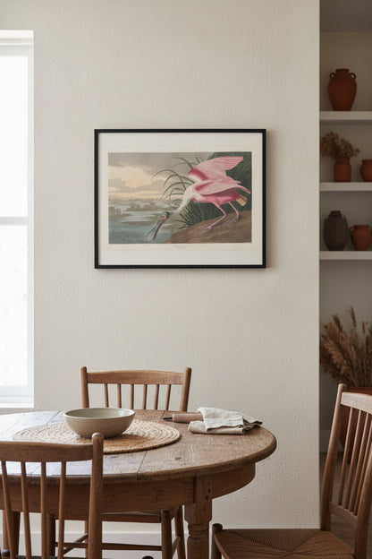 Roseate Spoonbill — framed art in a styled interior