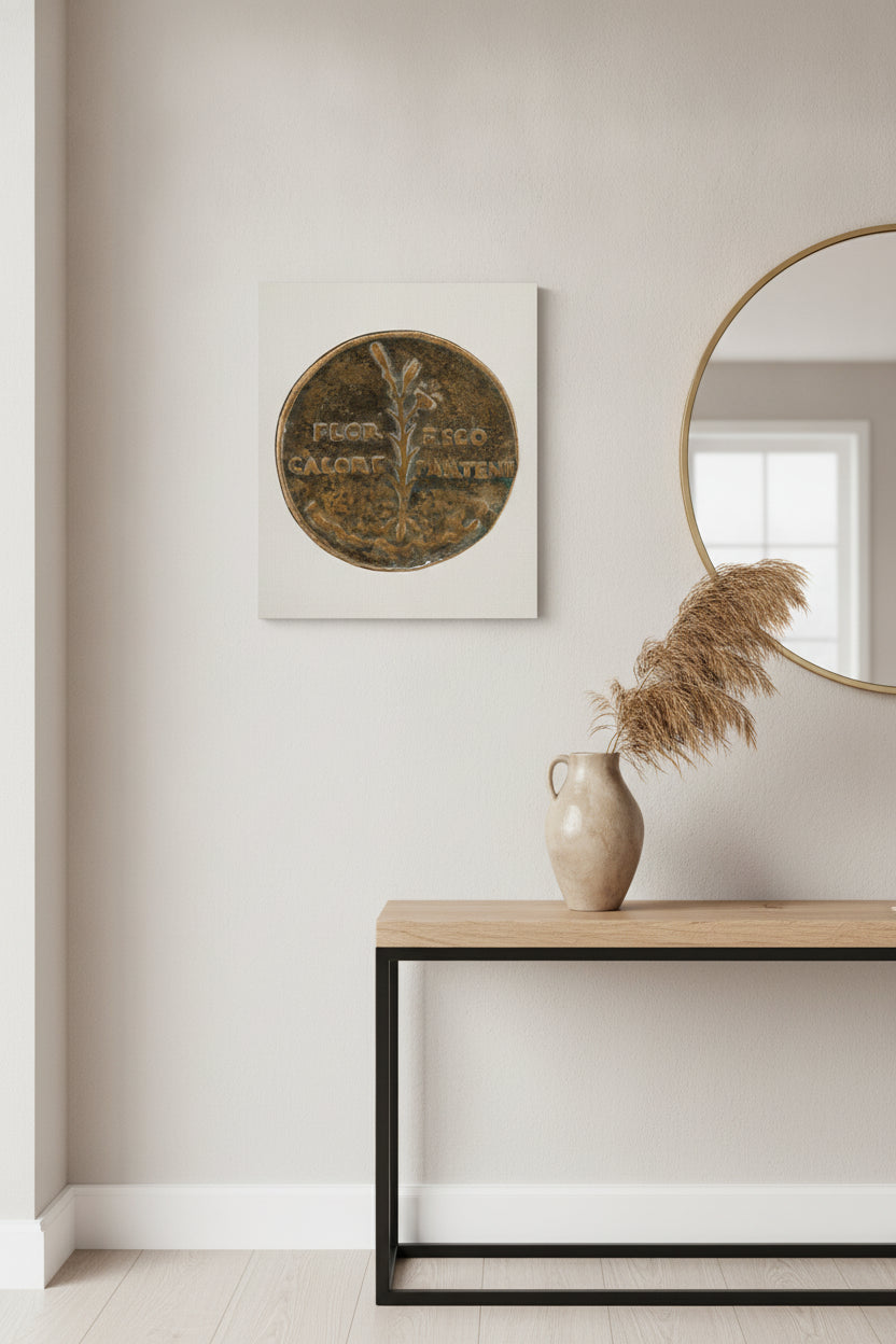 Lily and Inscription [reverse] — framed art in a styled interior