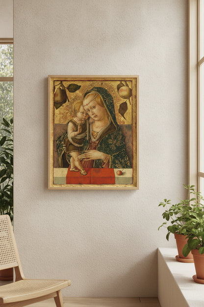 Madonna and Child — framed art in a styled interior