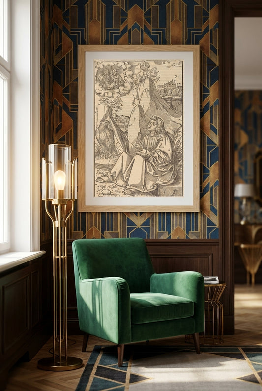 Saint John in a Landscape — framed art in a styled interior