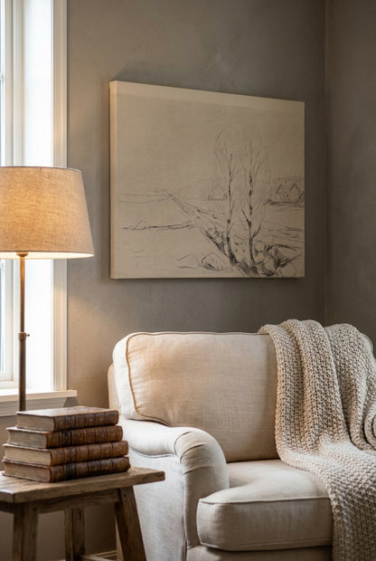 Norwegian Landscape (Norwegische Landschaft) — framed art in a styled interior
