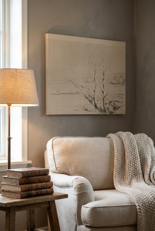 Norwegian Landscape (Norwegische Landschaft) — framed art in a styled interior