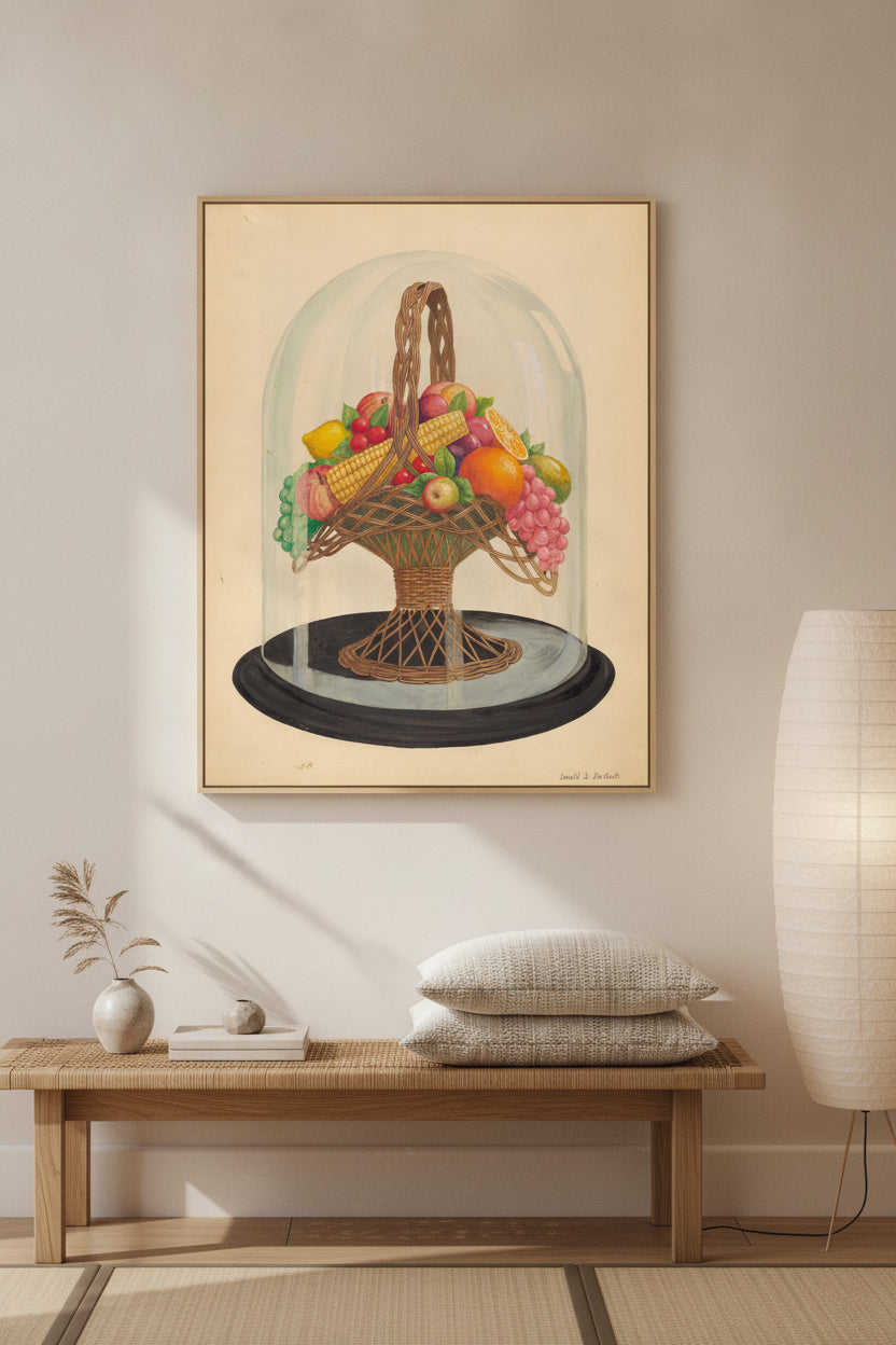 Ornament, Wax Fruit under Glass Globe — framed art in a styled interior