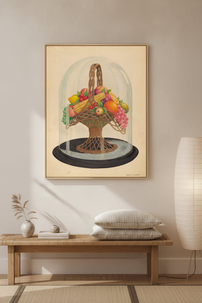 Ornament, Wax Fruit under Glass Globe — framed art in a styled interior