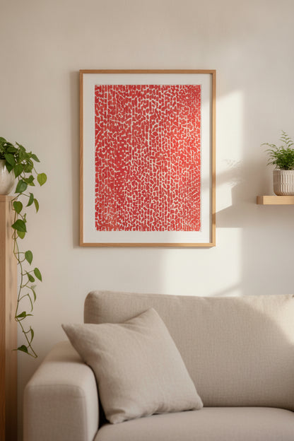 Red Rose Cantata — framed art in a styled interior