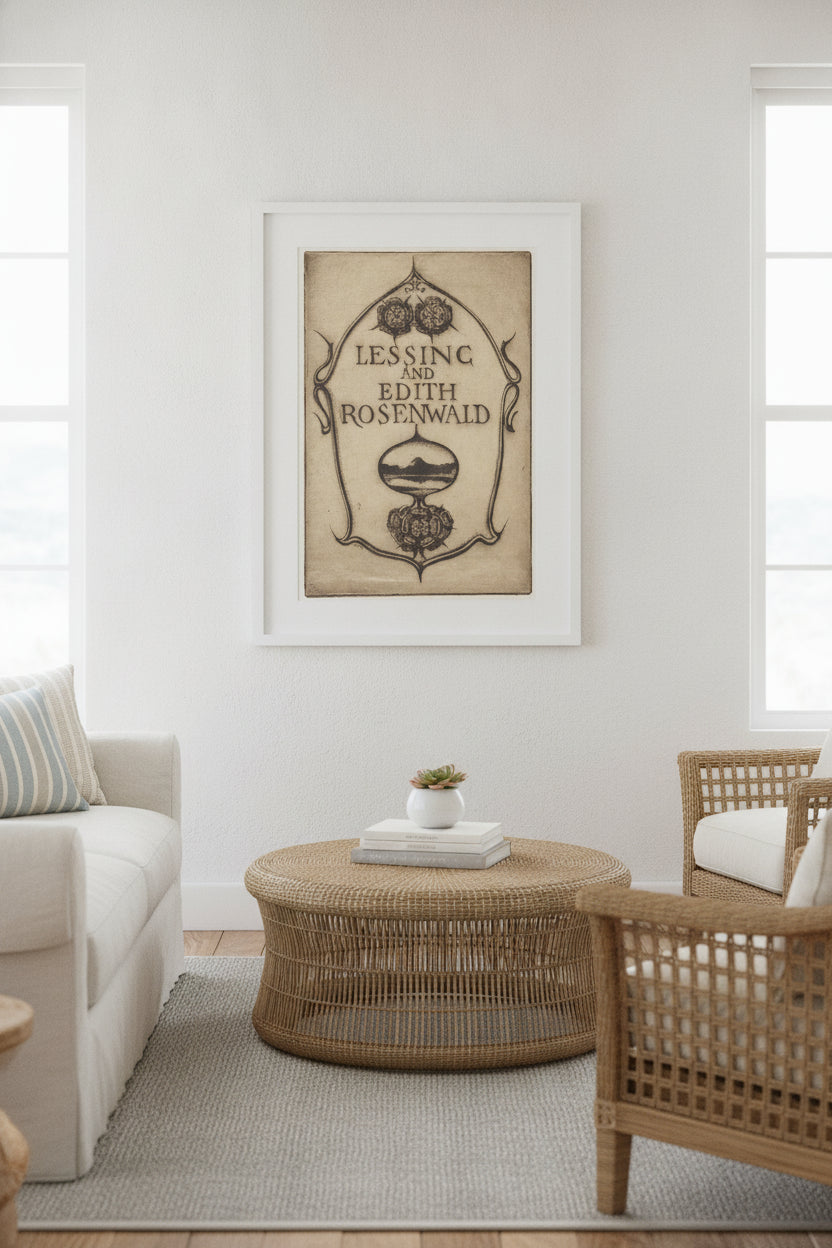 Bookplate of Lessing and Edith Rosenwald — framed art in a styled interior