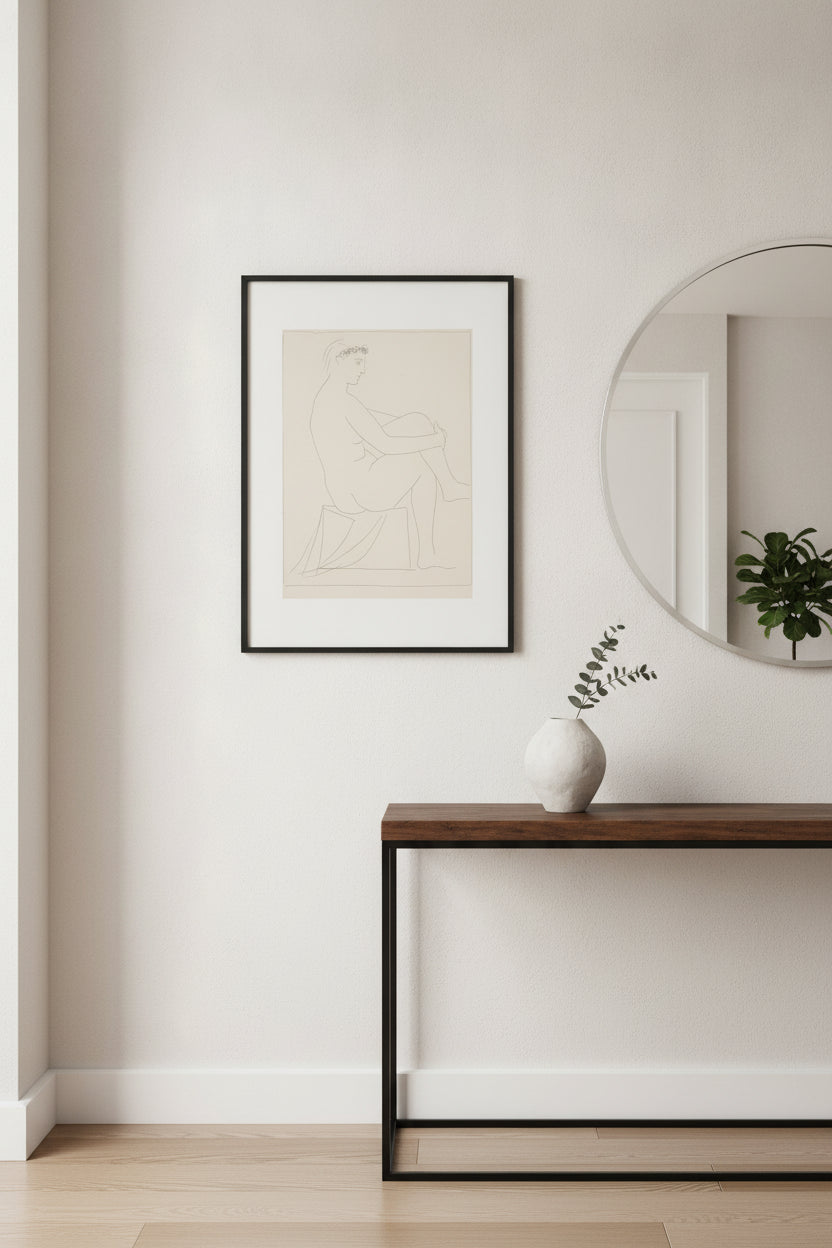 Nude with a Coronet of Flowers (Femme nue couronne de fleurs) — framed art in a styled interior