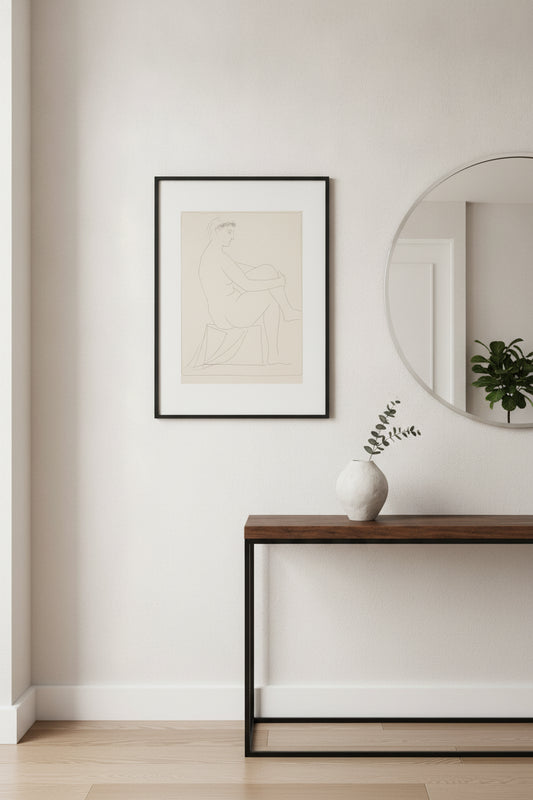 Nude with a Coronet of Flowers (Femme nue couronne de fleurs) — framed art in a styled interior