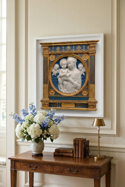 Madonna and Child with Cherubim — framed art in a styled interior