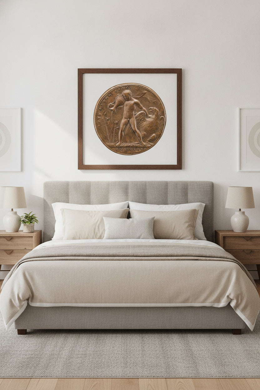 Aquarius Watering the Farnese Lilies [reverse] — framed art in a styled interior