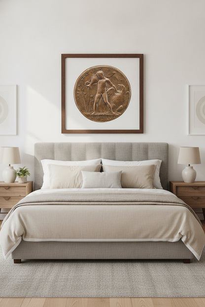 Aquarius Watering the Farnese Lilies [reverse] — framed art in a styled interior