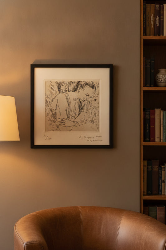 Fernande with Arms Crossed, Second Plate (Fernande les mains croisees (planche moyenn — framed art in a styled interior