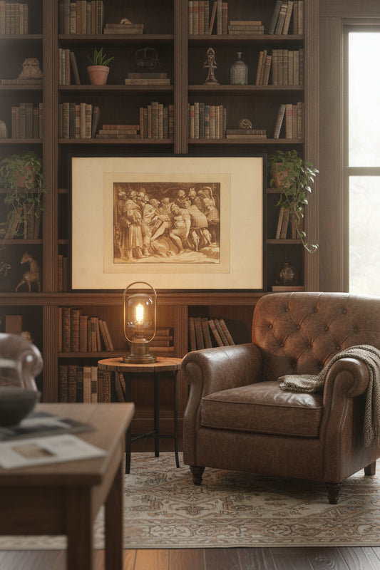 Dying Epaminondas — framed art in a styled interior