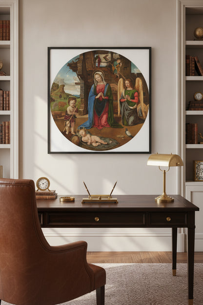 The Nativity with the Infant Saint John — framed art in a styled interior