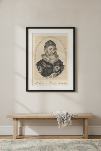 John Parkinson, Apothecary and Herbalist to James I — framed art in a styled interior