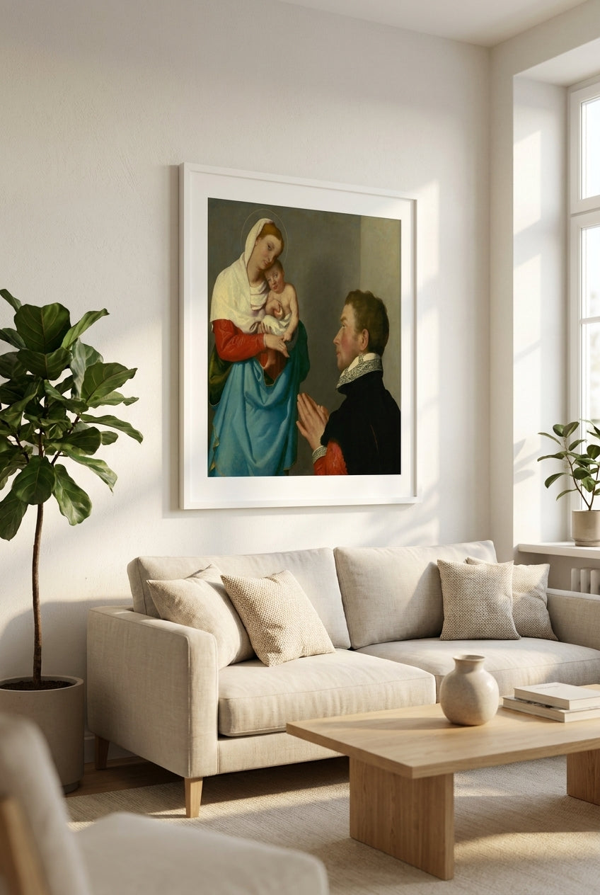 A Gentleman in Adoration before the Madonna — framed art in a styled interior