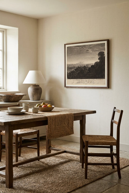 Landscape at Dawn: Aurora — framed art in a styled interior