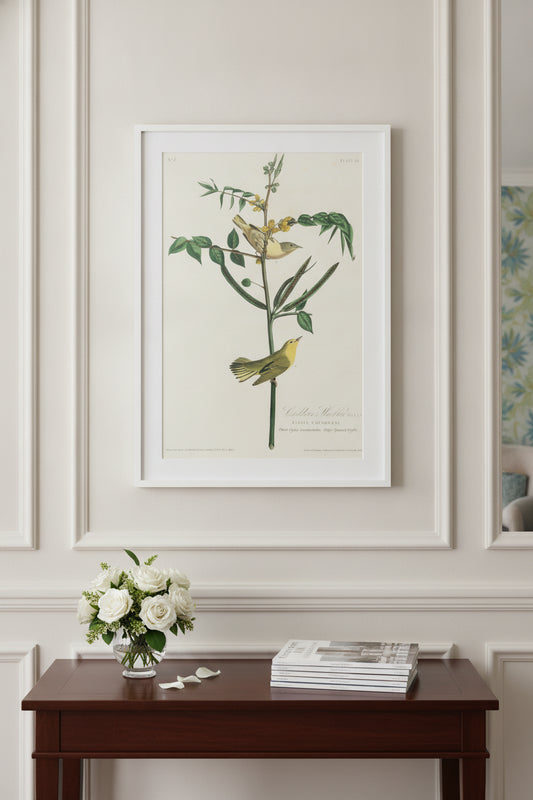 Children's Warbler — framed art in a styled interior