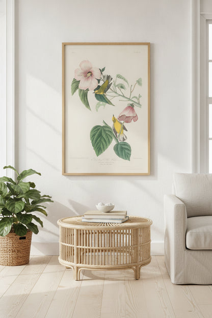 Blue-winged Yellow Warbler — framed art in a styled interior