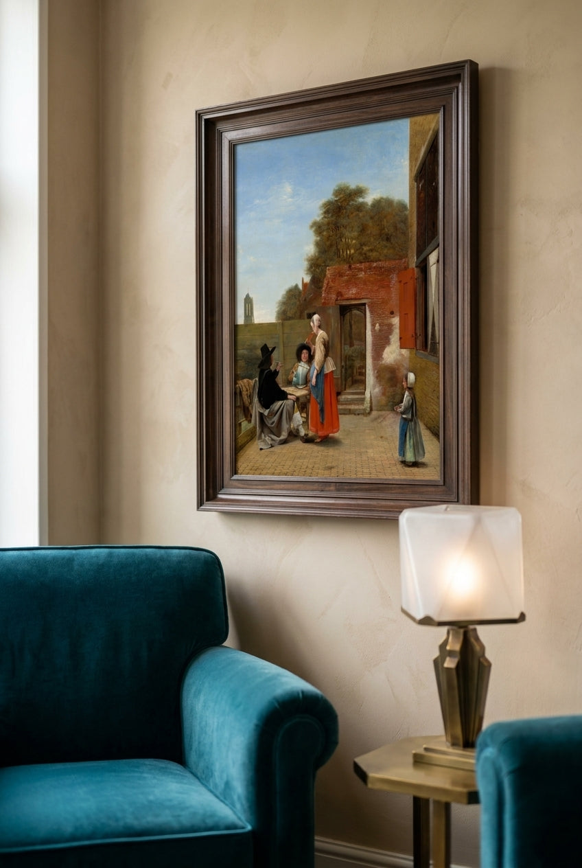 A Dutch Courtyard — framed art in a styled interior