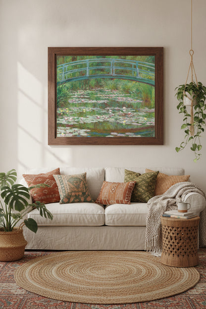 The Japanese Footbridge — framed art in a styled interior