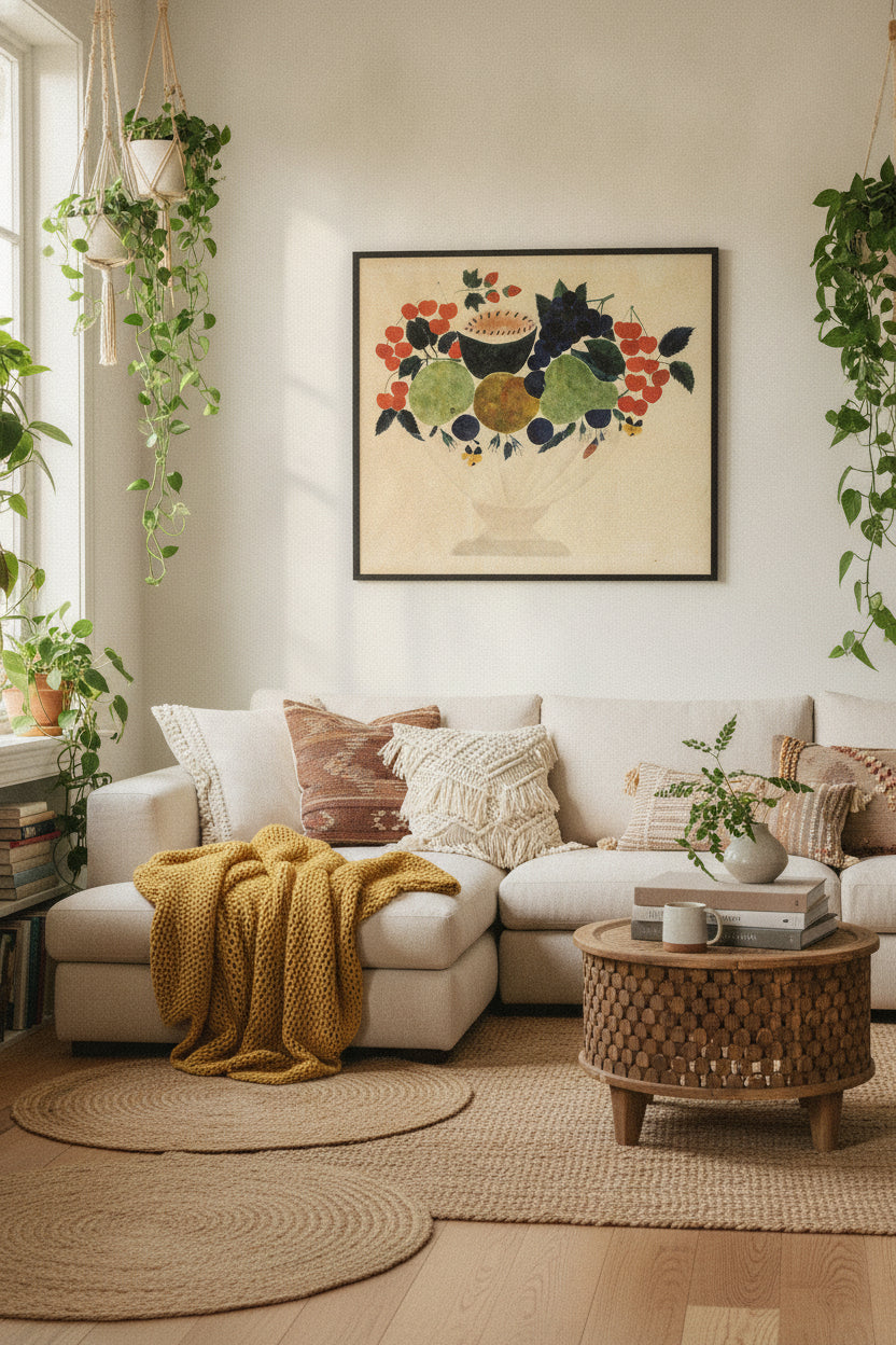 Bowl of Fruit — framed art in a styled interior