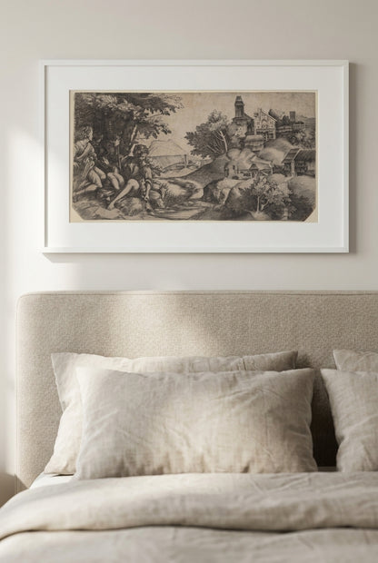 Shepherds in a Landscape — framed art in a styled interior