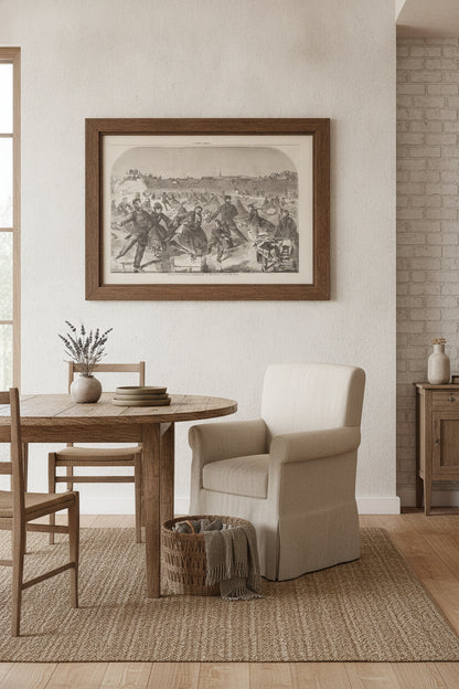 Skating on the Ladies' Skating-Pond in the Central Park, New York — framed art in a styled interior